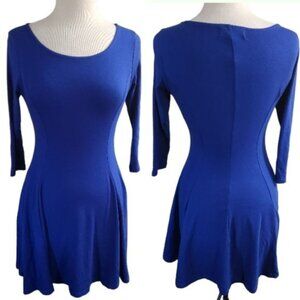 Tomsware Medium Bright Blue Long Sleeve Flowy Knee Length Dress